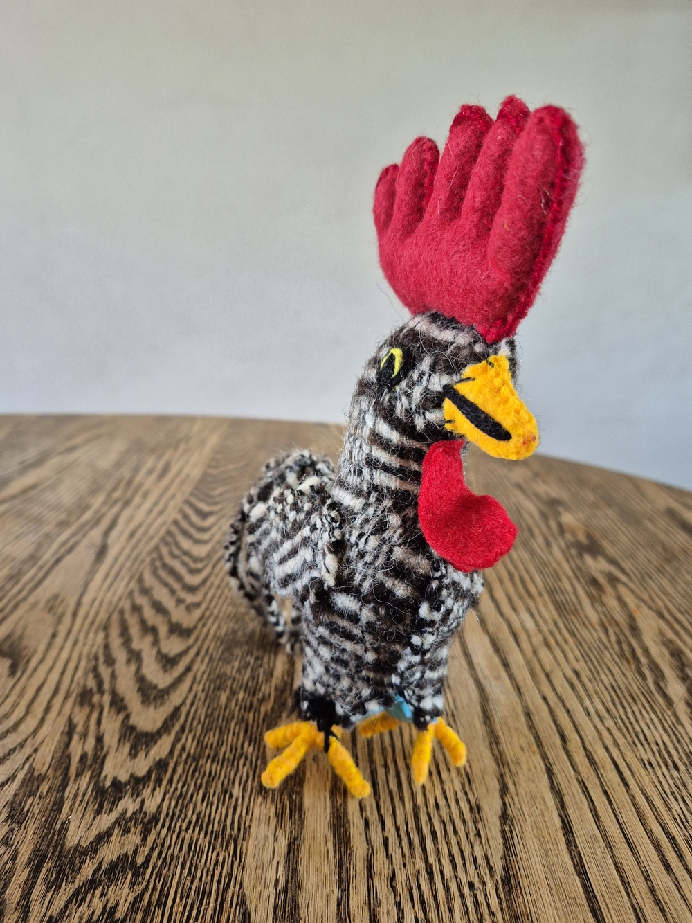 Handmade Mexican Felted Wool Rooster Folk Art Toy - Red Crest, Yellow Beak